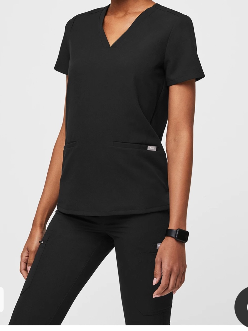 FIGS Black V-Neck Scrub Top for Women - Size M